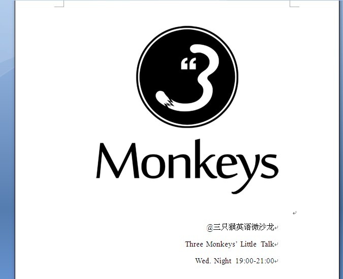 三只猴英语微沙龙 three monkeys" little talk